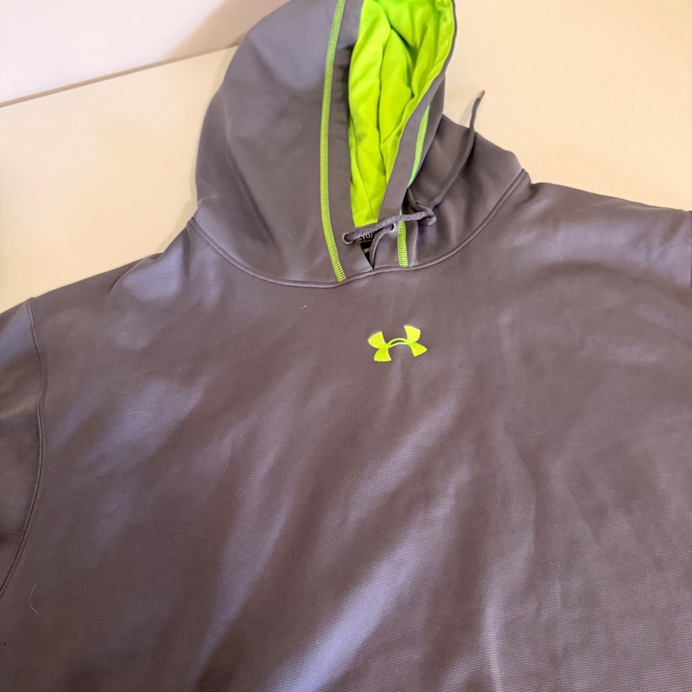 Under Armour Storm Hoodie Mens 2XL Gray Lime Green Pullover Sweatshirt Loose Fit